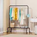Rolling Clothing Racks for Hanging Clothes, Garment Rack for Clothes to Hang, Metal Portable Wardrobe Rack for Coats, Jackets, Shirts, Dress,Black