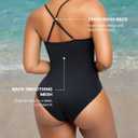 SHAPELLX Womens Swimsuits Tummy Control Bathing Suit Slimming One Piece U-Ring Shapewear Swimwear with Ruched Waist (Black, M)