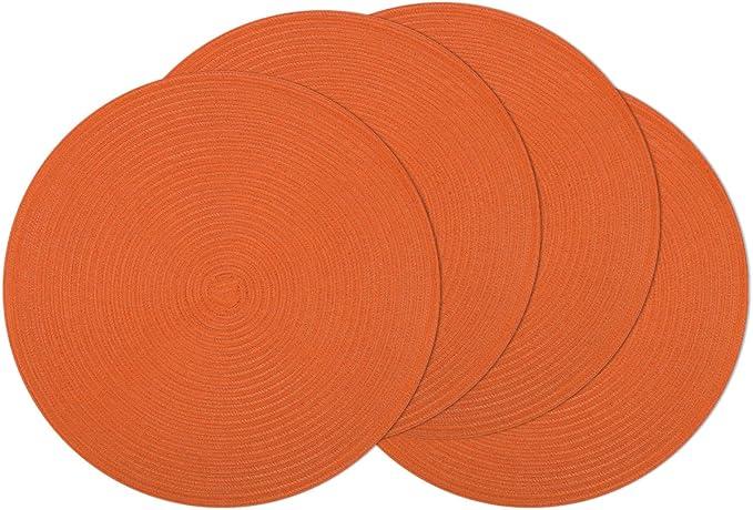 SHACOS Round Placemats Set of 6 for Dining Table Autumn Fall Round Braided Place Mats Washable Non Slip Kitchen Table Mats Decor, Bright Orange