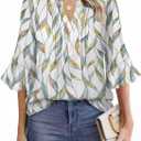 Lylinan Tops for Women V Neck Blouses 3/4 Ruffle Sleeve Casual Work Style Floral Print Designs L
