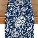 Artoid Mode Blue Floral Paisley Table Runner, Seasonal Spring Kitchen Dining Table Decoration for Home Party Decor 13x72 Inch
