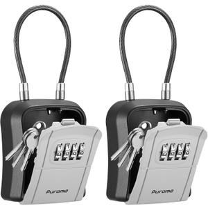Puroma Portable Lock Box with Removable Cable Handle, Resettable Combination Lockbox - Wall-Mounted Key Lockbox for Home, Office, Apartment, Warehouse Key Storage (2 Pack, Grey)