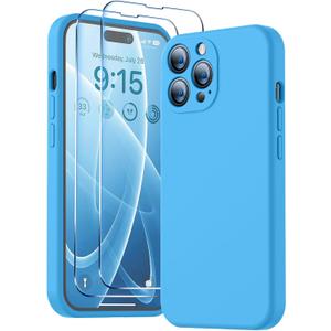 BossKiss Compatible with iPhone 14 Pro Case, Silicone Upgraded [Camera Protection] [2 Pcs 9H Screen Protector], Soft Anti-Scratch Microfiber Lining Inside, 6.1 inch, Blue