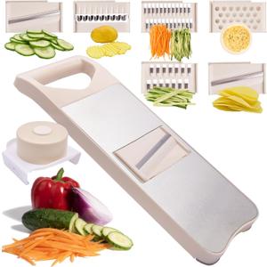 6-Blade Mandoline Slicer with Slide-On Hand Guard - Vegetable Slicer, Potato/Onion/Garlic Slicer, Kitchen Grater(Multi-Color) (Beige, 6-in-1)