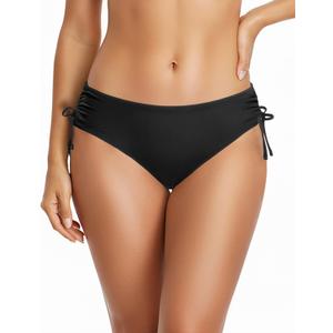 Daci Women Mid Waist Bikini Bottoms - Full Coverage Swim Bathing Suit Bottom Side Tied Swimsuit Bottoms (Large, Black)