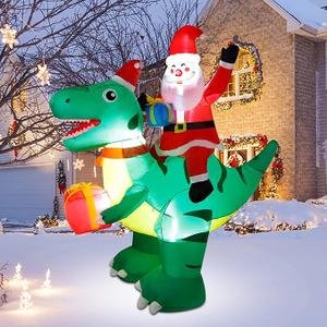 DR.DUDU 7 Ft Christmas Inflatable Santa Claus Ride on Dinosaur, Build-in LED Lights Blow up Christmas Decorations for Outdoor Yard Garden Lawn Holiday Party Decor