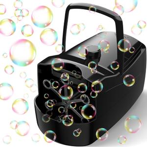 Bubble Machine, Automatic 18000+ Per Minute Big Bubbles Blower Maker for Kids Toddlers with 2 Speeds,6 Wands,Operated by Plugin or Batteries for Outdoor/Indoor Birthday Parties,Wedding (Black)