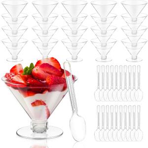 80 Pack Plastic Martini Glasses with Spoons, 5 Oz Disposable Cocktail Glasses Dessert Plastic Shot Glasses for Desserts, Appetizers, Party and All Events (40Cups+40 Spoons)