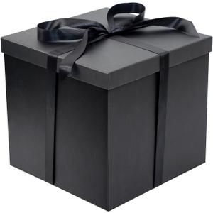 Linelglobal Large Gift Box with Lid for Present Collapsible Gift Box with Filler Paper for Birthday Anniversary Valentine 12x12x10 - Black (Black (11.8 Inch))