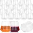 24 Pack Plastic Ribbed Wine Glasses, 14oz Stemless Disposable Wine Cups, Cute Clear Unbreakable Outdoor Cocktail Glasses, Heavy Duty Reusable Plastic Drinking Cup for Party Wedding Mimosa Bar