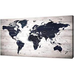 HUADAOART World Map Wall Art Canvas Print Poster Vintage Photos Painting Nautical Office Decor - 1 Panels Large Modern Framed Art Map of The World Canvas Wall Art for Living Room Home Decor 40x20inch
