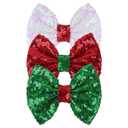 3 x Christmas Hair Accessories - Sequins Bows Alligator Clips with Clips for Girls, Women, Toddlers in Red, White, Green