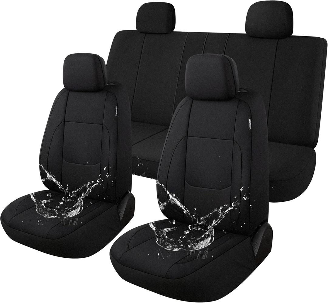 Pariitadin Waterproof Car Seat Covers Full Set, Neoprene Seat Covers for Cars, Universal Fit Interior Covers for Most Cars Sedan Van Truck SUV(Black)
