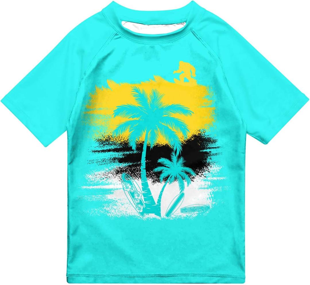 Boys Rash Guard Shirt Short Sleeve UPF 50+ UV Sun Protection T Shirt for Kids 4-13Y