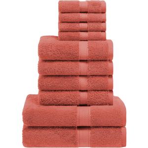 Superior Egyptian Cotton Pile 10 Piece Towel Set, Includes 2 Bath, 4 Hand, 4 Face Towels/Washcloths, Ultra Soft Luxury Towels, Thick Plush Essentials, Guest Bath, Spa, Hotel Bathroom, Coral