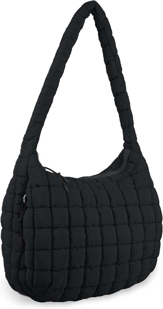 Quilted Puffer Tote Bag Purse Puffy Crossbody Shoulder Bag, Lightweight Nylon Hobo Bag Puffer Carryall Bag for Women Girl