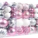 100Pcs Pink Silver Christmas Ball Ornaments Set for Tree, Assorted Shatterproof Christmas Decorations, Hanging Decor for Xmas Tree Holiday/Party/Home (Pink & Silver & White)