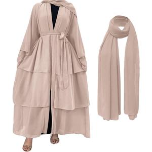 Muslim Chiffon Abaya for Women Open Front Cardigan Modest Dress with Hijab Scarf Middle East Arabian Robe Islamic Long Dress, XXL