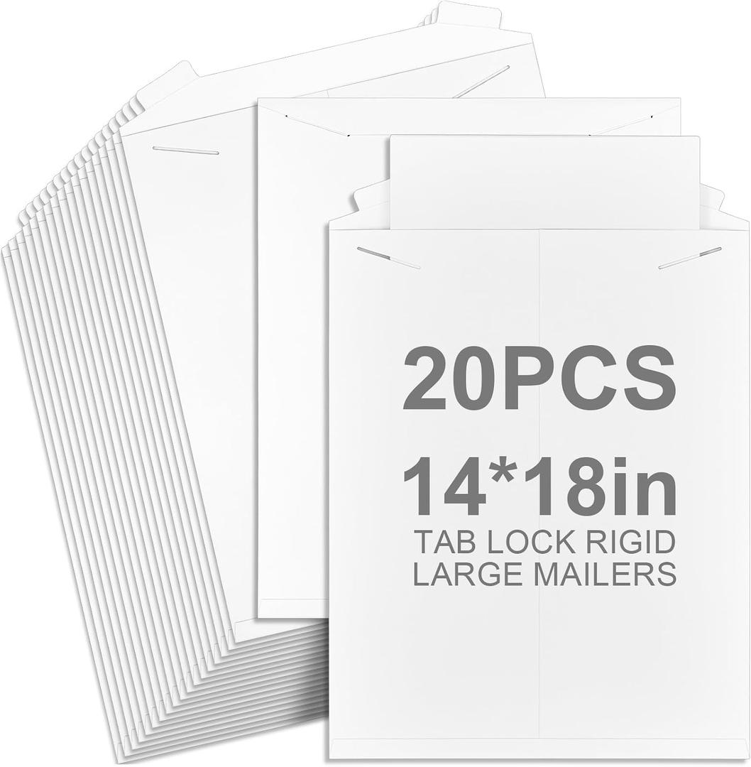 20 Pack 14x18 in Tab Lock Rigid Mailers Extra Large,White