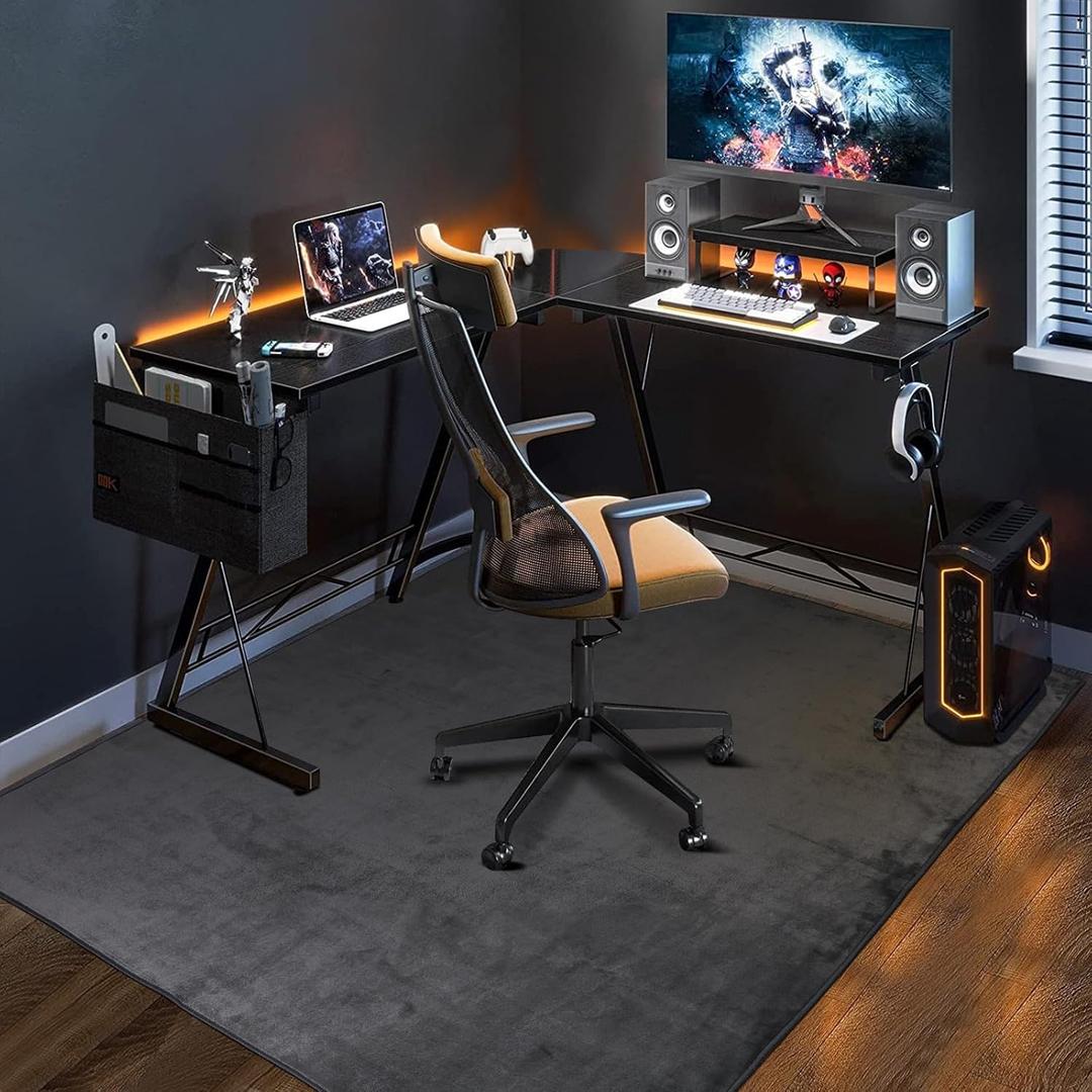 63"x51" Office Chair Mat for Hardwood Floor, Flannel Fabric Desk Rug for Hard Surface, Protector Floor Mat for Home Office (Grey) (Dark Grey (Stitched Edge))
