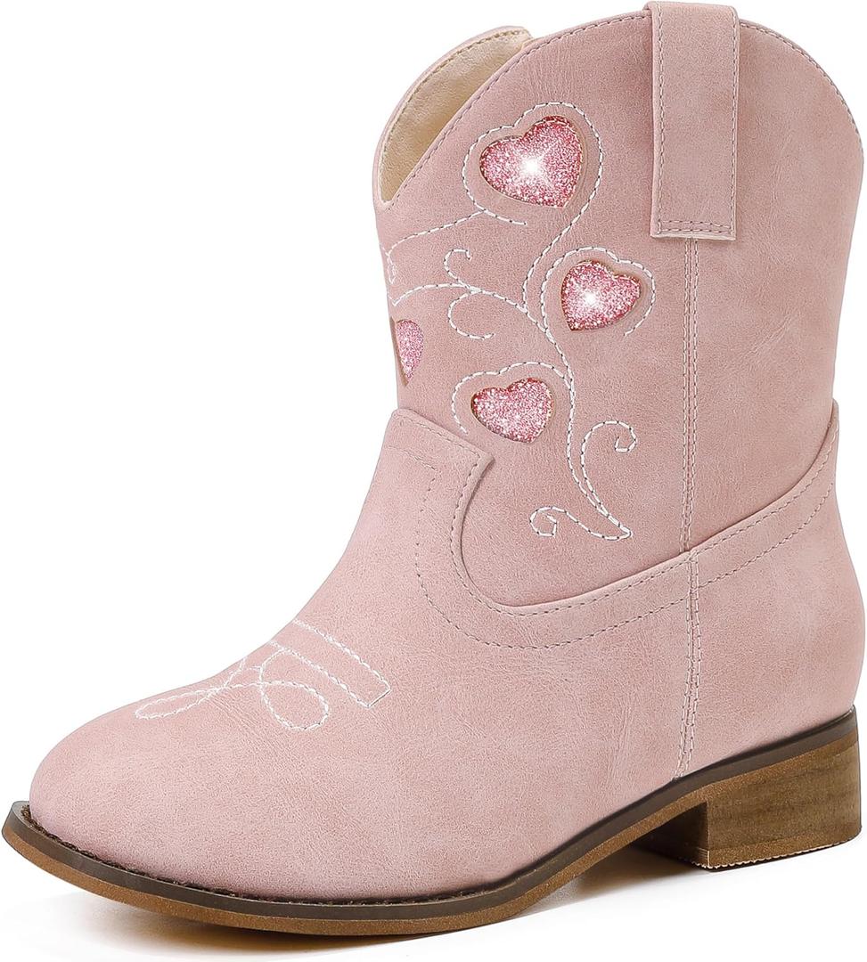 Motasha Toddler Cowgirl Boots Girls Cowboy Boot Ankle Toddler Girls Boot Kids Boots Horse Riding Shoes Birthday Party (Pink)