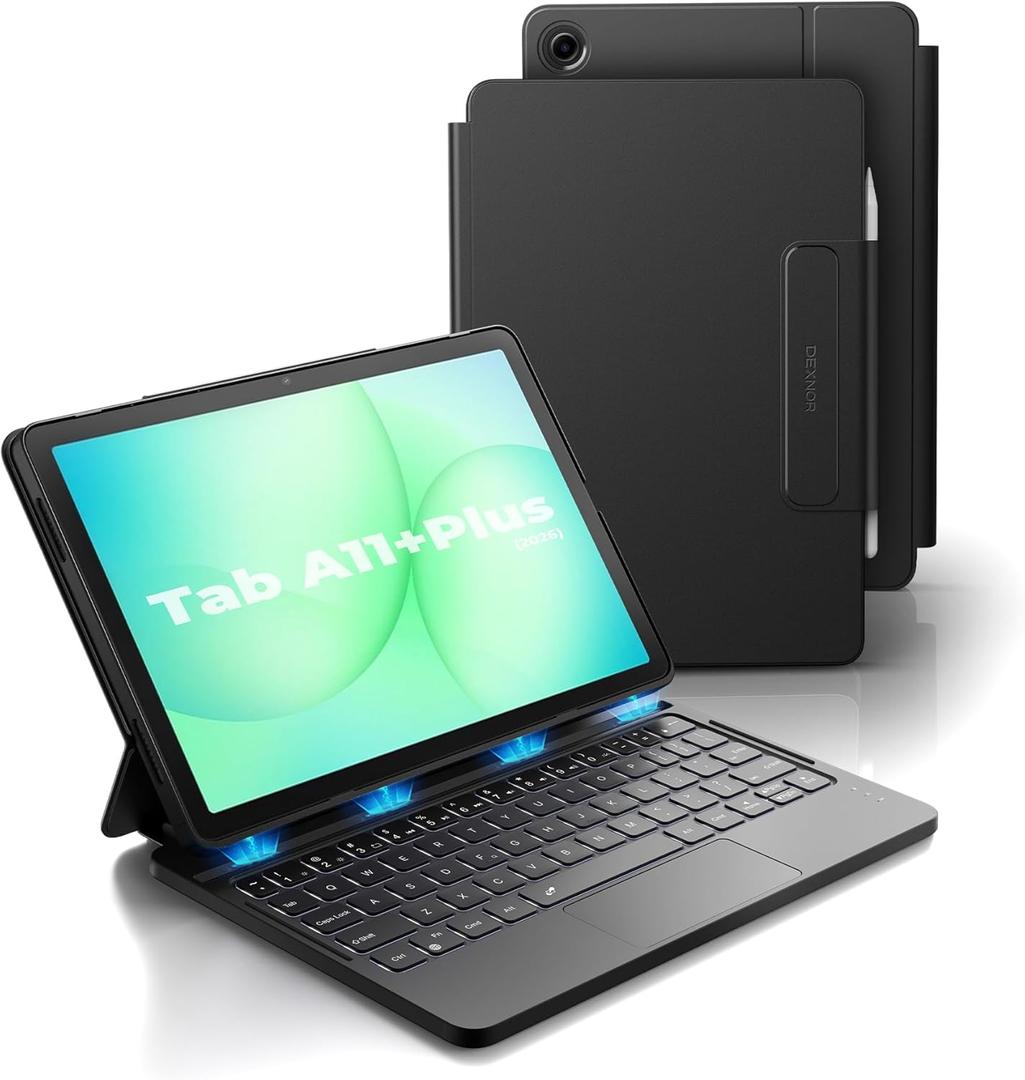 Dexnor for Samsung Galaxy Tab A11+ Plus Case with Keyboard, Ultra-Light Magnetic Folio Keyboard Cover with Multi-Touch Trackpad Backlit Stylus Holder for 11" Galaxy Tab A11+ Plus (2025), Black