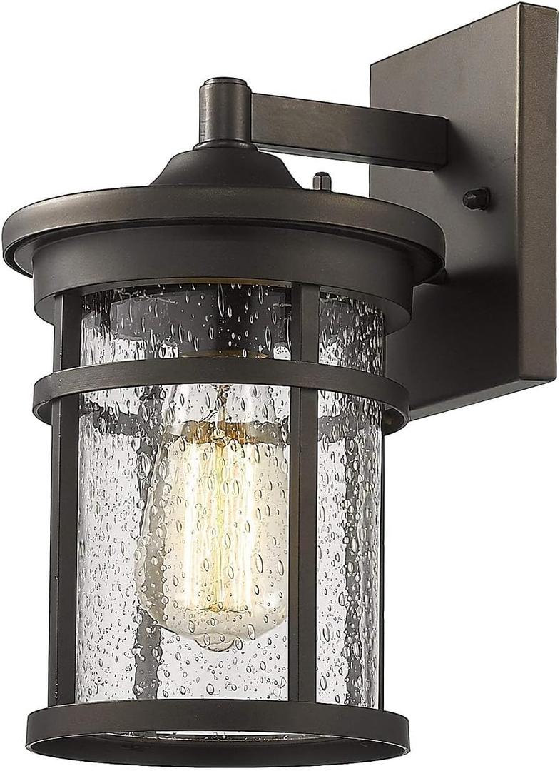 Bestshared Outdoor Wall Light, Exterior Porch Mount Light Fixture, Outdoor Wall Sconce, Front Door Lantern Lamp with Seeded Glass Shade(Oil Rubbed Bronze, 11.3" Height)