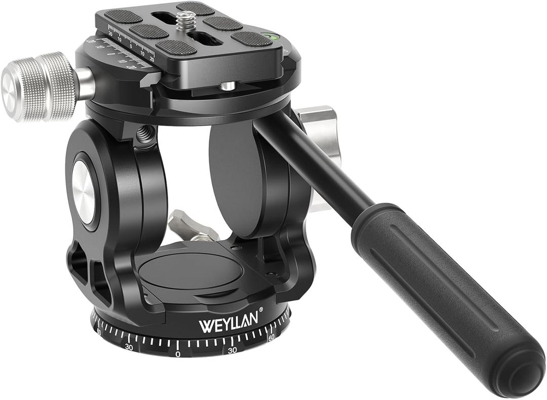Tripod Head for Camera with Arca Swiss Quick Release Plate, WEYLLAN Fluid Head Tripod for DSLR Camera Canon Nikon Sony Camcorders, Metal Panoramic Video Tripod Fluid Head Pan Tilt, Max Load 17lbs/8kg