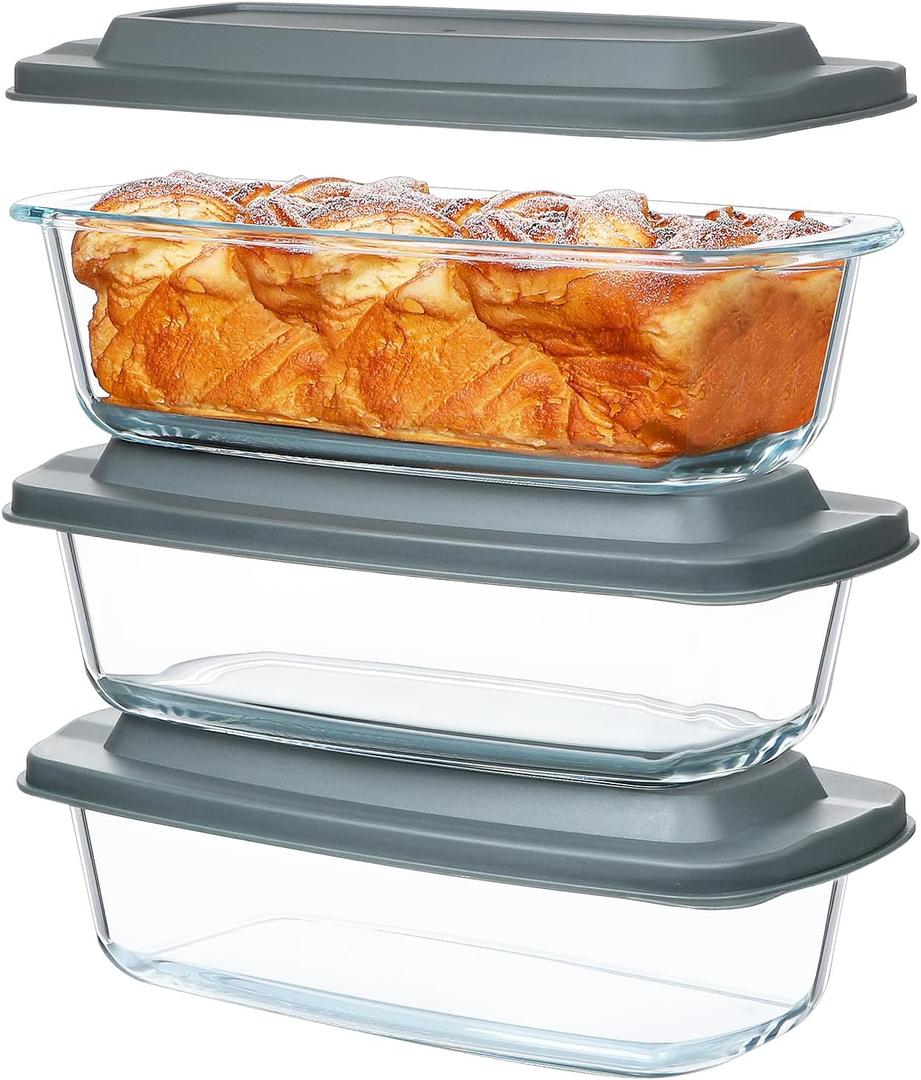 M MCIRCO 6-Piece Glass Loaf Pan with Lids Set, Meatloaf Pan With Airtight Lids, Loaf Pan For Bread, Cake, Pastries, Easy Grip, Fridge-to-Oven (1800ML/1.9Qt/ 7.2 Cups)