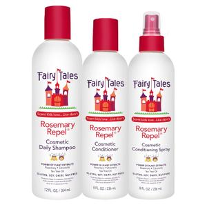 Fairy Tales Rosemary Repel Daily Kids Shampoo, 12 fl oz., Conditioner, 8 fl oz. & Conditioning Spray, 8 fl oz. Star Trio Kids Like the Smell, Lice Do Not