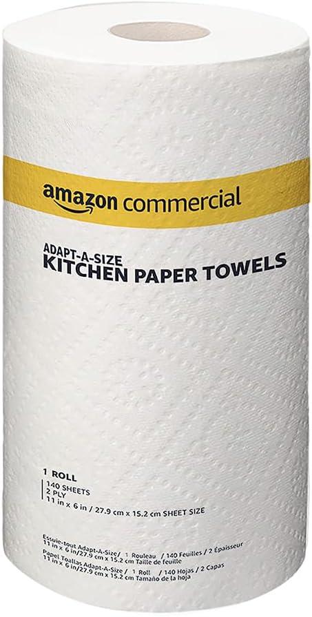 AmazonCommercial 2-Ply White Adapt-a-Size Kitchen Paper Towels, Absorbent, Thick, Individually Wrapped, 140 Towels per Roll (12 Rolls), 1,680 Sheets Total