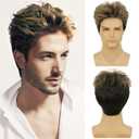 Blonde Mix Black Men Wigs Short Layered Wig for Male Guy Halloween Cosplay Party Costume Hair Synthetic Fiber Wig