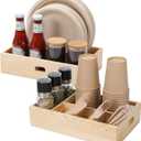 Utensil Holder for Party,Paper Plate Holders,Wood Silverware Organizer for Kitchen Countertop,Silverware Caddy,Essentials for Parties,Cutlery Flatware Organizer for Spoons Forks Napkins Cup,Set of 2