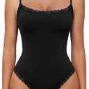 Avidlove Women Square Neck Lace Bodysuit Sleeveless Spaghetti Strap Tank Top Body Suits (X-Small, Black)