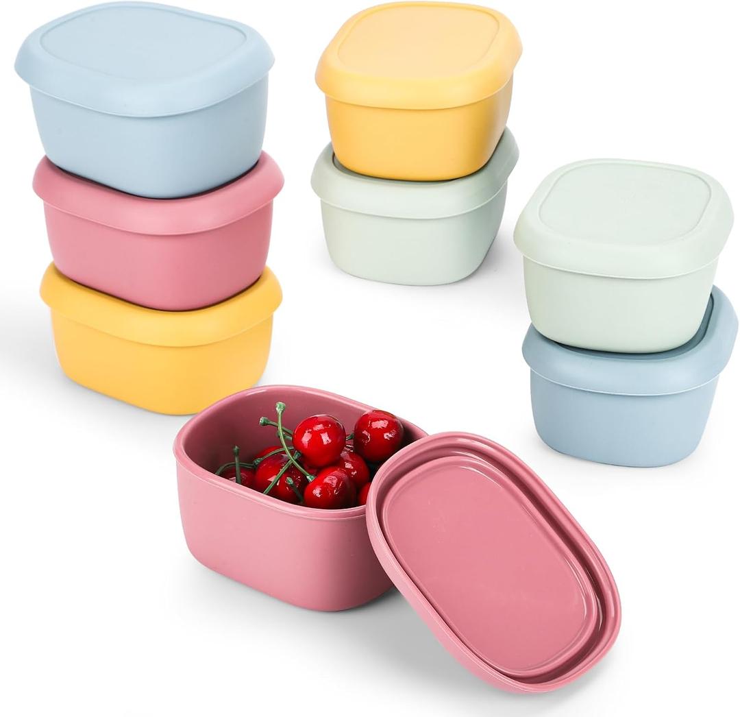 8 pcs 10 oz Silicone Snack Containers for Kids Small Food Containers with Lids, Fruit Container for Lunch, Stackable Lunch Container for Kids, Daycare, School and Travel