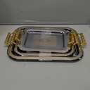 3 Pack Stainless Steel Serving Tray with Gold Handle Silver Metal Plate Platter Coffee Tea Serving Tray Floral Table Platter for Buffet Wedding Party Jewelry(Rectangle)