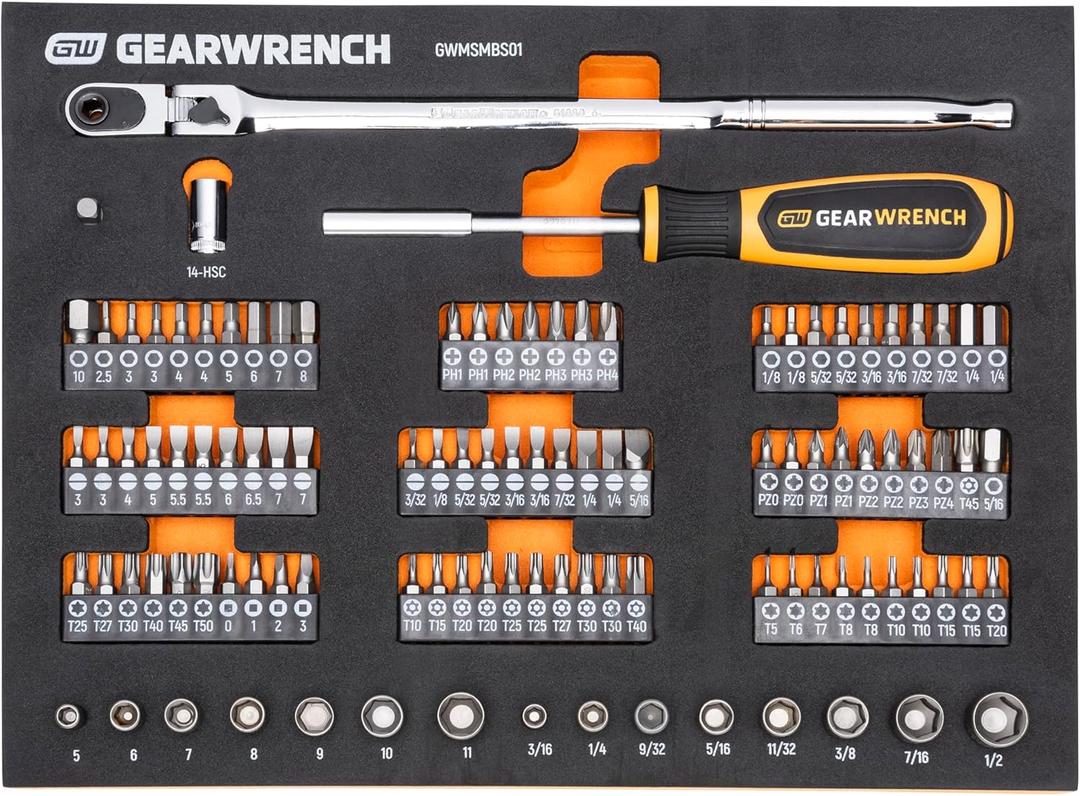 GEARWRENCH 105 Piece 1/4 Drive Slim Head Mechanics Tool Set in Foam Storage Tray - GWMSMBS01 (Onesize)