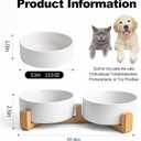 Kimdio Ceramic Dog Bowls with Wood Stand, 13.5OZ Pet Bowls Set of 2 for Medium Small Dogs and Cats - Non-Slip Base Cute Pet Food & Water Basic Bowls Glaze Matte-White