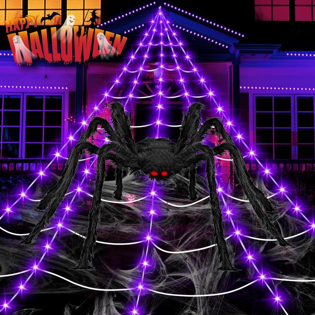 Halloween Decorations Outdoor, 200 LED Halloween Giant Spider Web Lights, 16.4Ft Lighted Spider Web Light up for Yard Haunted House Decor Halloween Decorations Outdoor, 200 LED Halloween Giant Spider Web Lights, 16.4Ft Lighted Spider Web Light up for Yard Haunted House Decor