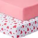 Pack and Play Sheets Fitted, 2 Pack Pack n Play Sheets for Graco Pack n Play Mattress, Unisex Playard Sheets for Boys Girls (Love & Pink, 38 X 26 Inch)