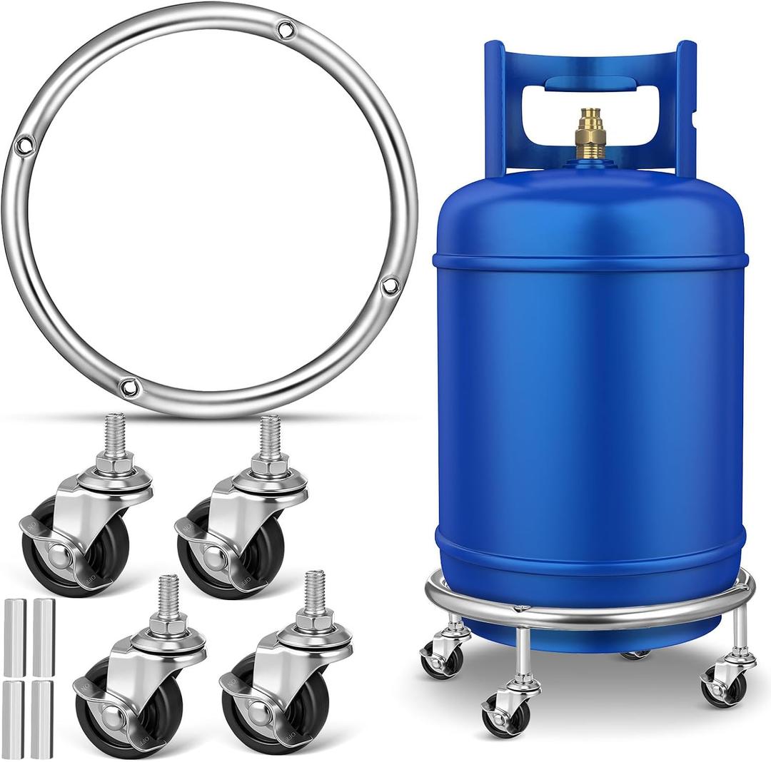 Movable Propane Tank Holder 20Lb Cylinder Stand with Brake Wheels Gas Cylinder Base Plate Cart for Easy Transport and Stable Support