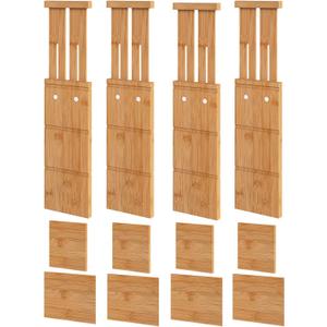 4.4" High Drawer Dividers with Inserts, Bamboo Drawer Dividers for Clothes, Expandable from 12-17.5", Adjustable drawer organizer for Bedroom, Kitchen & Office, 4 Dividers with 8 Insert.