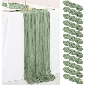 12 Pack Sage Green Cheesecloth Table Runner 35 x 120 inches Boho Gauze Table Runner Vintage Cheesecloth Runners for Wedding Bridal Baby Shower Birthday Party Cake Table Arbor Decorations (Sage Green)