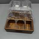 MyGift Couch Caddy Rustic Burnt Solid Wood and Premium Clear Acrylic TV Snack Tray with 2 Stainless Steel Snack Bowls, Dual Cutout Anti-Spill Drink Holders, Remote Control and Cell Phone Slots