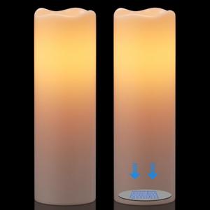 GenSwin Solar Candles Outdoor Waterproof, Large 14 x 4 Solar Candles Rechargeable, Battery Operated Pillar Candle with Sensor Timer Dusk to Dawn for Lanterns, Outdoor, Patio Decor(Set of 2)