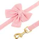 Didog Cute Small Dog Harness Collar and Leash Set with Bowtie, Breathable Soft Mesh Padded Puppy Harness, Pink Dog Harness for Parties, Holiday Gatherings & Gifts, Pink, S (S: Chest 11.8-15.4", Fit 4-8 lbs)