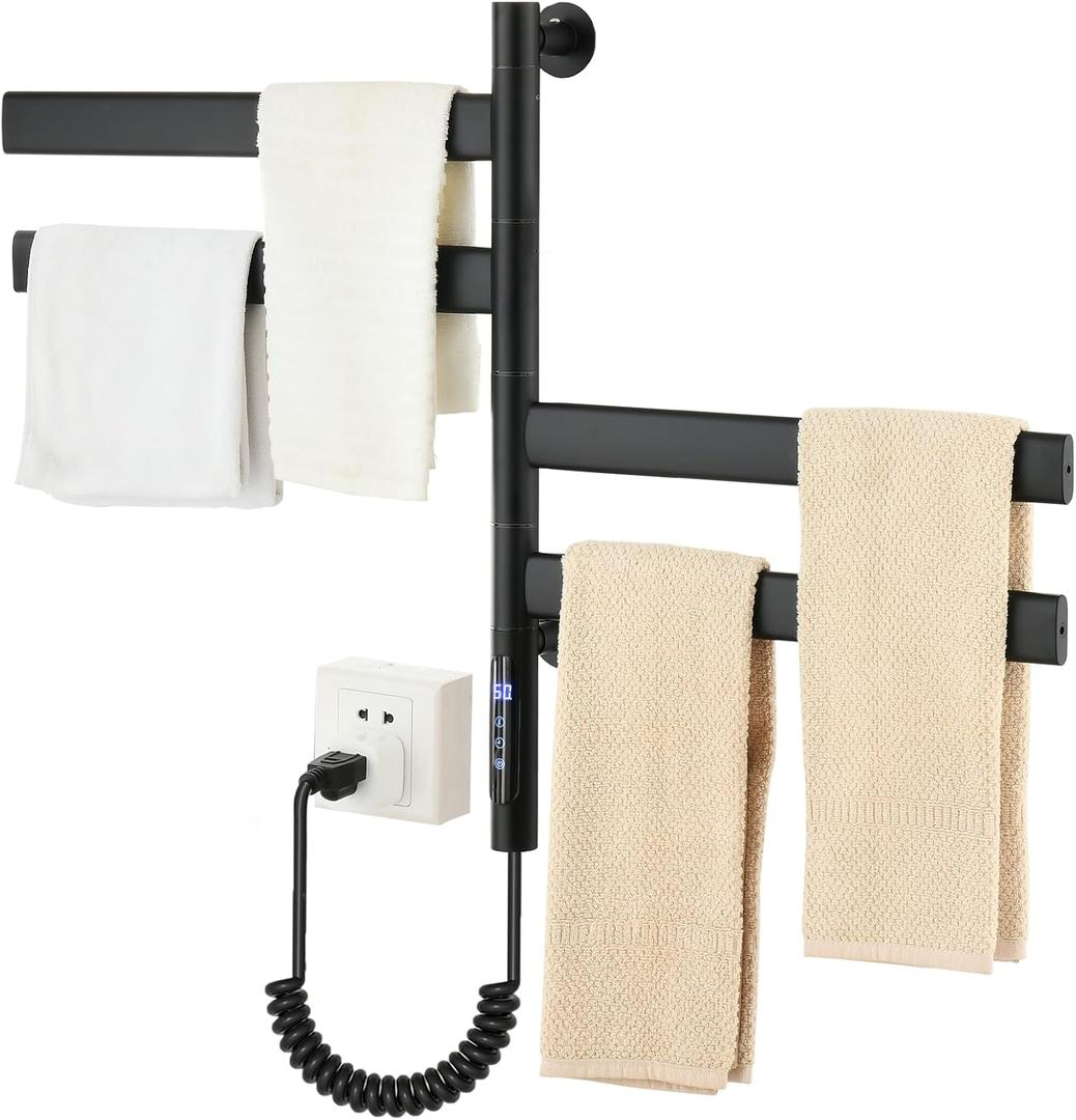 Electric Towel Warmers for Bathroom Wall Mounted Heated Towel Rack，Black