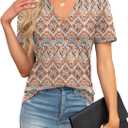 Agnes Urban Womens Tops Dressy Casual V Neck Short Sleeve Shirts Summer Loose T Shirts Trendy Tops Tunic Blouses (L)