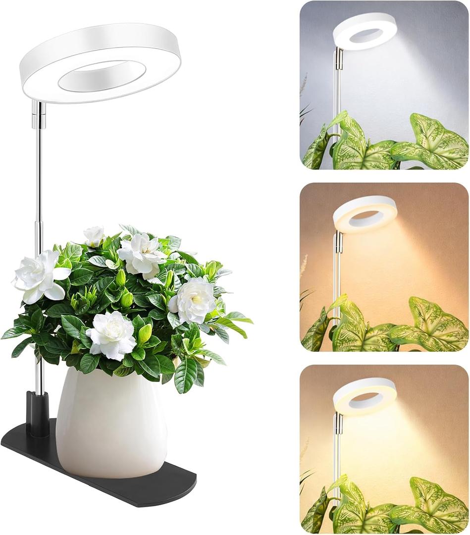 LBW Grow Light for Indoor Plants, Full Spectrum Plant Light with Base, Height Adjustable Plant Growing Lamp with Auto On/Off Timer 6/8/12/16H, 3 Colors,5 Dimmable Brightness, for Small Plants, White