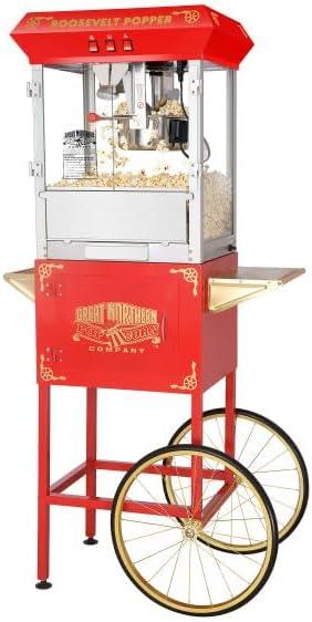 Popcorn Machine with Cart  8oz Popper with Stainless-steel Kettle, Heated Warming Deck, and Old Maids Drawer by Great Northern Popcorn (Red)